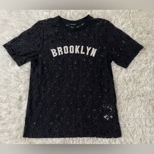 Streetwear Grunge Hip Hop Floral Black Lace Brooklyn Top Gothic Y2K Forever 21 L